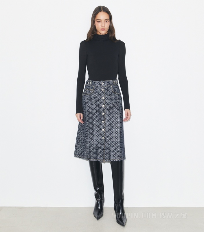 喇叭牛仔半身裙 水洗色