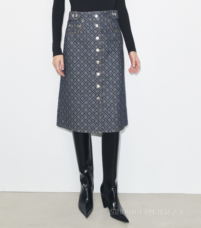 喇叭牛仔半身裙 水洗色