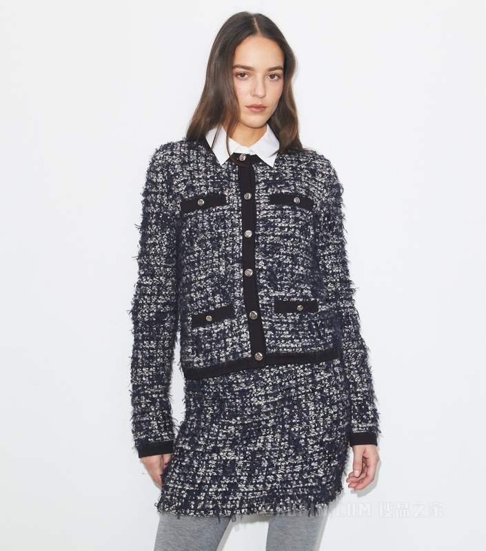 Kendra 粗花呢开衫 海军蓝/象牙白