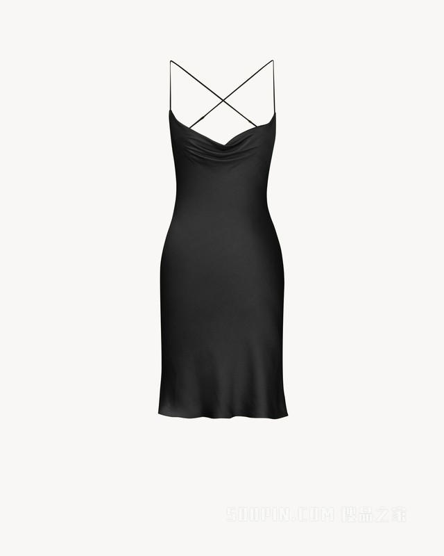 桑蚕丝缎面露背垂褶连衣裙