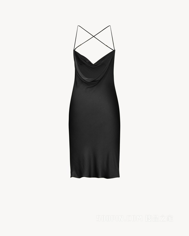 桑蚕丝缎面露背垂褶连衣裙