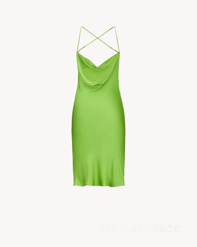 桑蚕丝缎面露背垂褶连衣裙