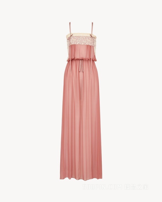 桑蚕丝平纹绉缎蕾丝连衣裙