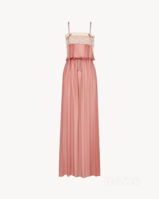 桑蚕丝平纹绉缎蕾丝连衣裙