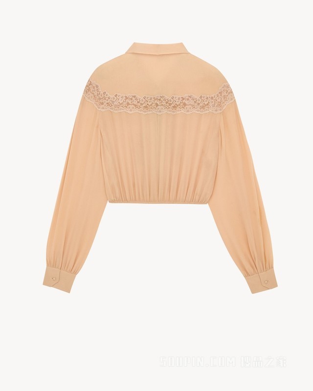 桑蚕丝乔其纱和蕾丝花结衬衫