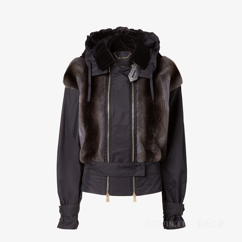夹克 黑色貂皮和华达呢夹克衫