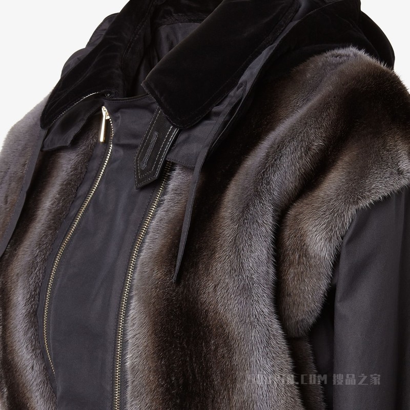 夹克 黑色貂皮和华达呢夹克衫