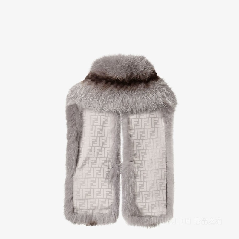 大号披肩 灰狐毛皮披肩