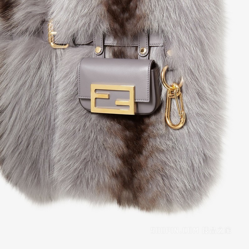 大号披肩 灰狐毛皮披肩