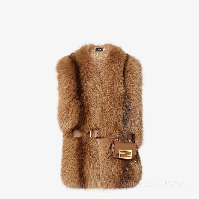 大号披肩 棕色狐狸皮草披肩