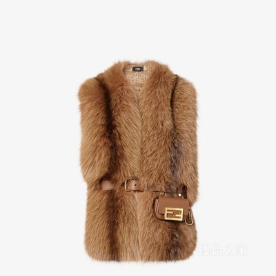 大号披肩 棕色狐狸皮草披肩