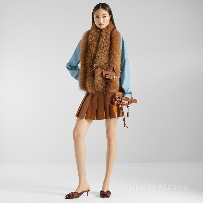 大号披肩 棕色狐狸皮草披肩
