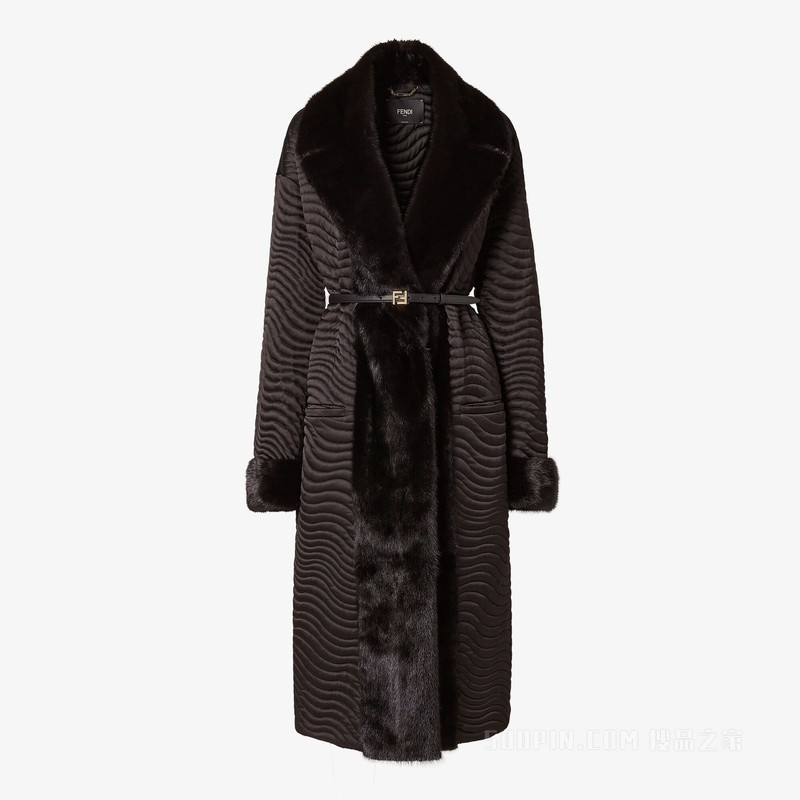 外套 黑色缎面和貂皮外套