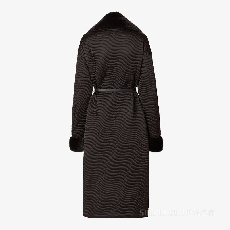 外套 黑色缎面和貂皮外套