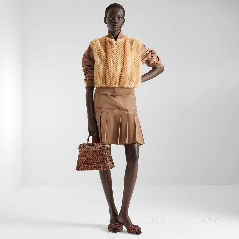 飞行员夹克 棕色貂皮塔夫绸飞行员夹克