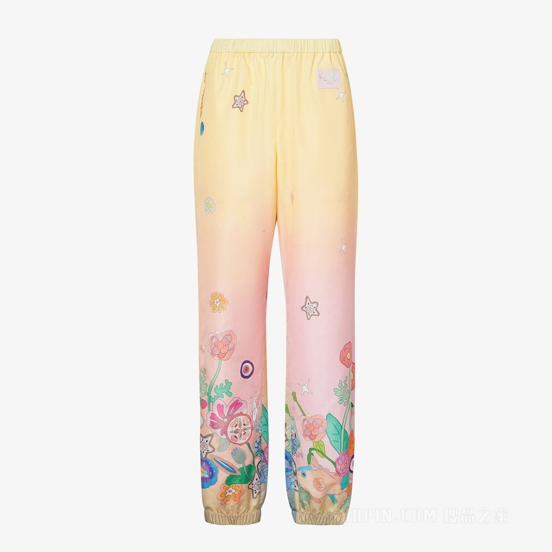 Fantastic FENDI Future长裤 粉红色和黄色印花尼龙长裤