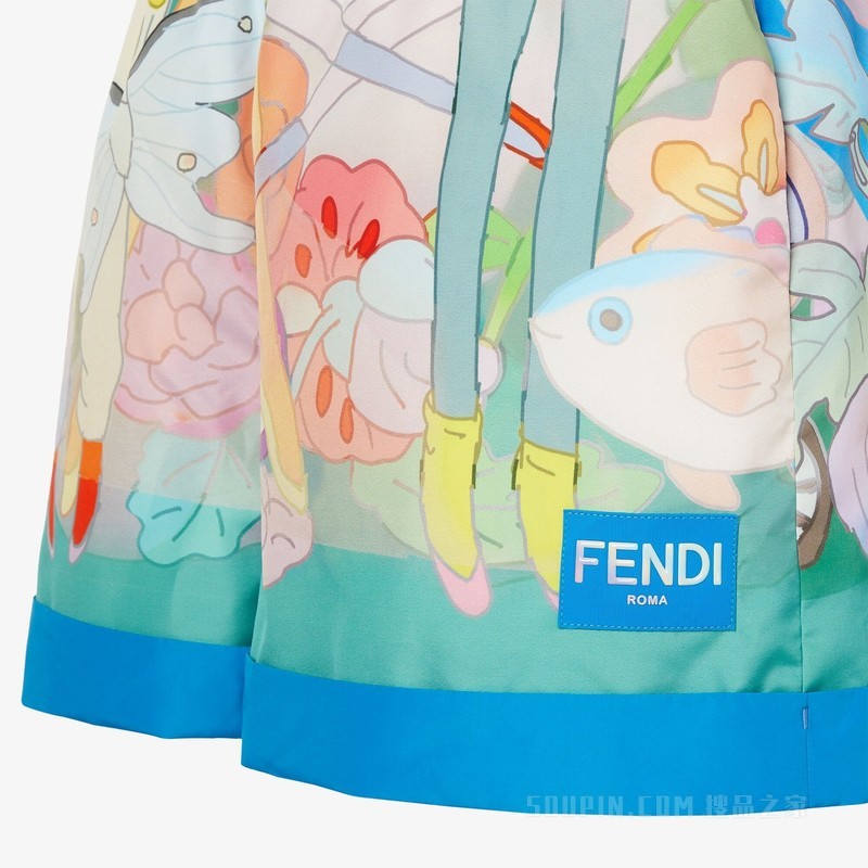 Fantastic FENDI Future短裤 蓝绿色和绿色印花尼龙短裤