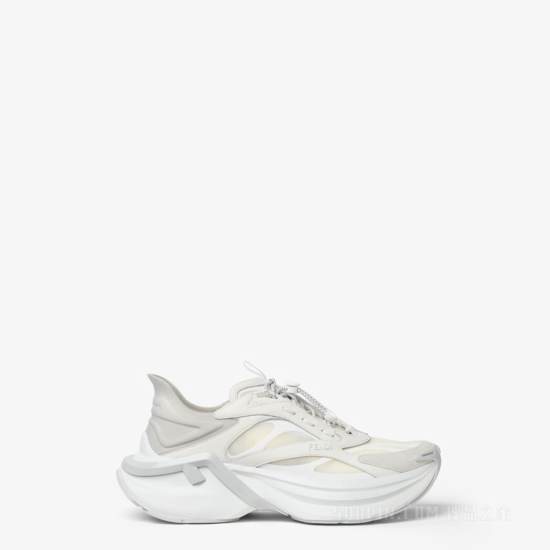 FENDI F-Light运动鞋 白色皮革和网眼布低帮鞋