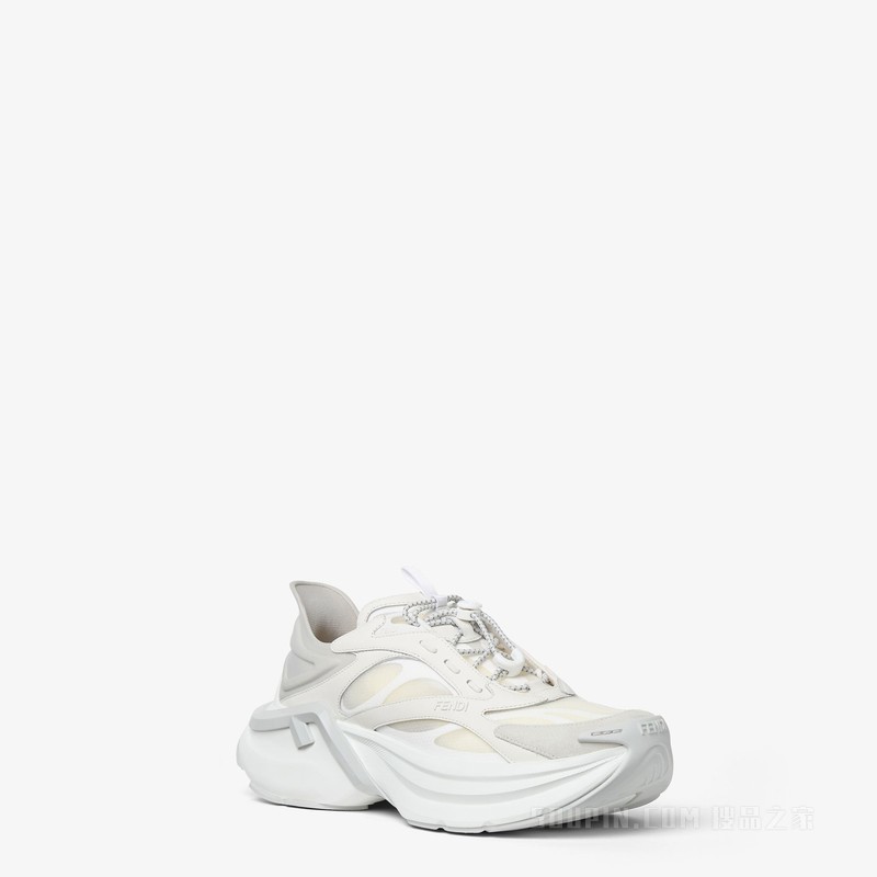 FENDI F-Light运动鞋 白色皮革和网眼布低帮鞋