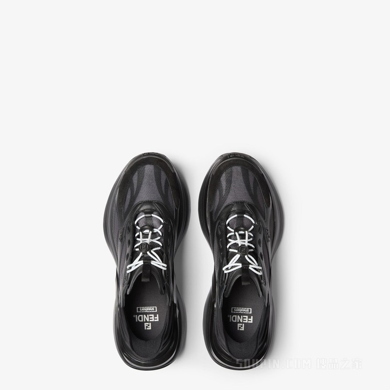 FENDI F-Light运动鞋 黑色皮革和网眼布低帮鞋