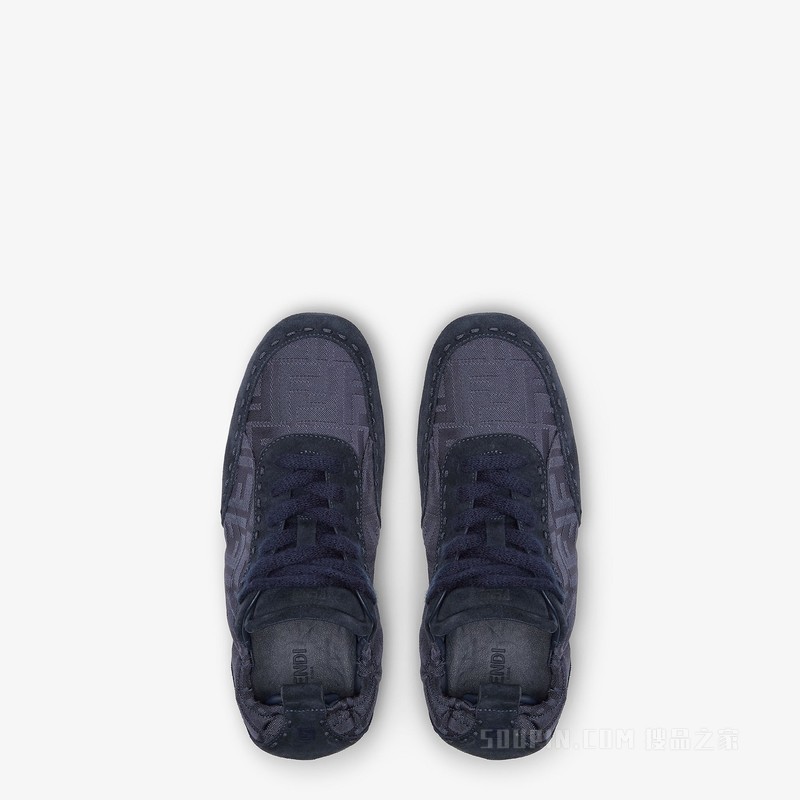 FENDI Fit运动鞋 深蓝色FF尼龙和绒面革低帮鞋