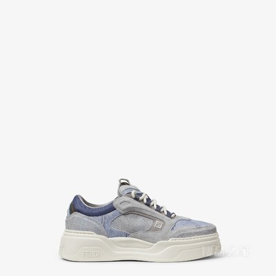 FENDI Force运动鞋 浅蓝色牛仔面料效果绒面革低帮鞋