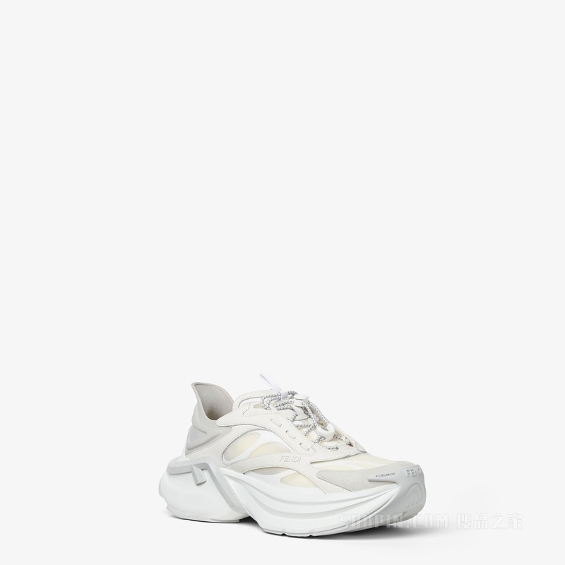 FENDI F-Light 白色皮革和网眼布低帮鞋