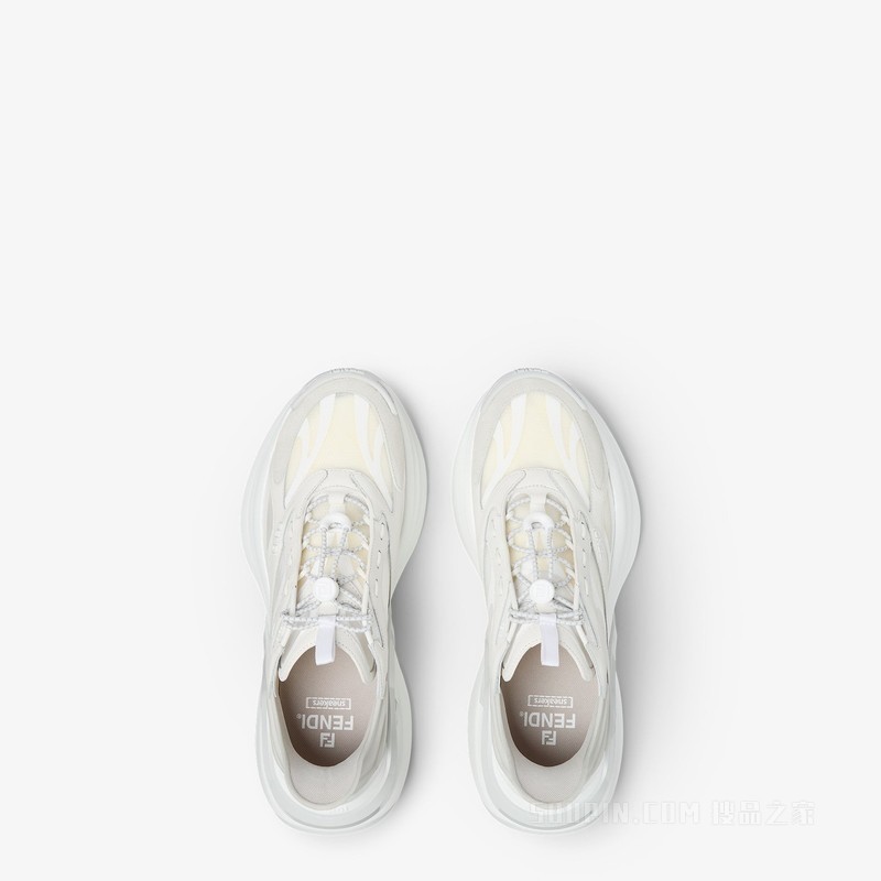 FENDI F-Light 白色皮革和网眼布低帮鞋