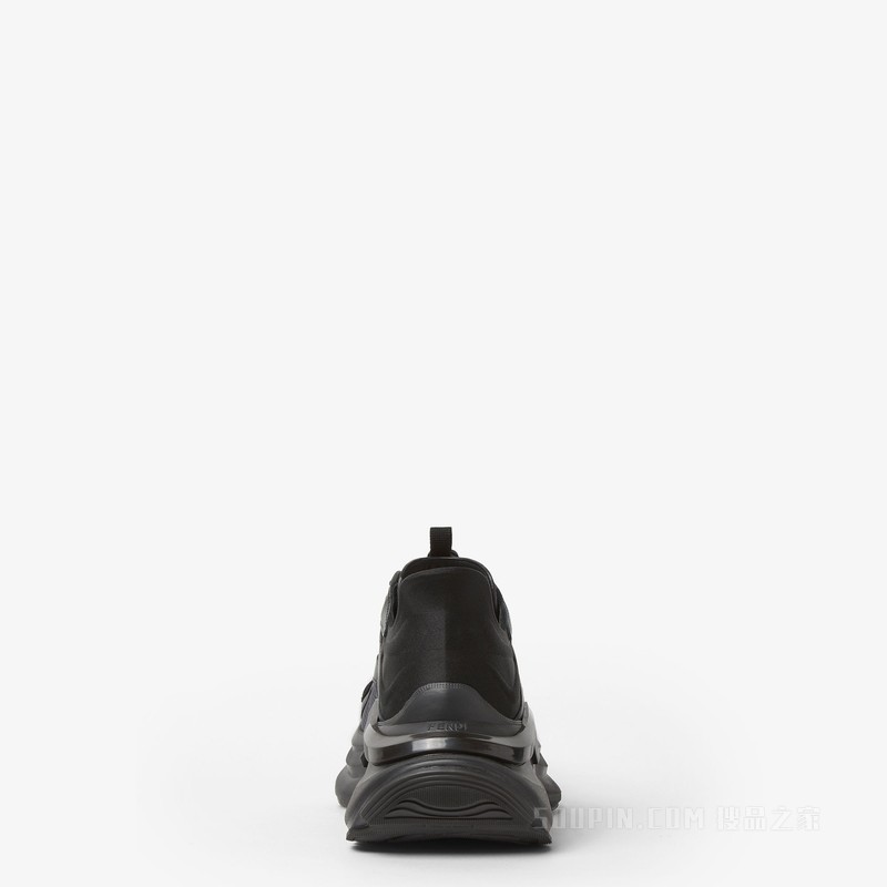 FENDI F-Light 黑色皮革和网眼布低帮鞋