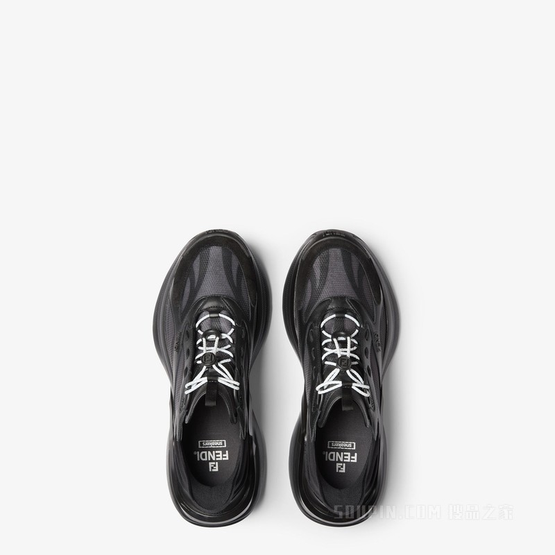 FENDI F-Light 黑色皮革和网眼布低帮鞋