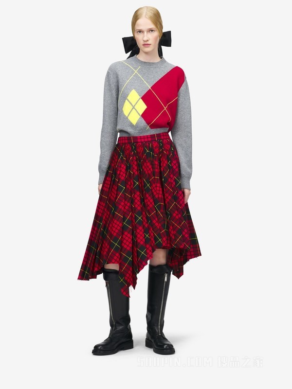 “MacQueen”格纹不对称半身裙