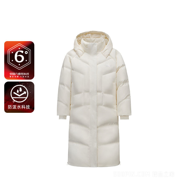 安踏「六度芯羽绒服」运动复古防泼水防风女子长款羽绒服