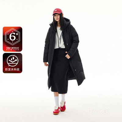 安踏「六度芯羽绒服」训练防泼水防风女子长款超模羽绒