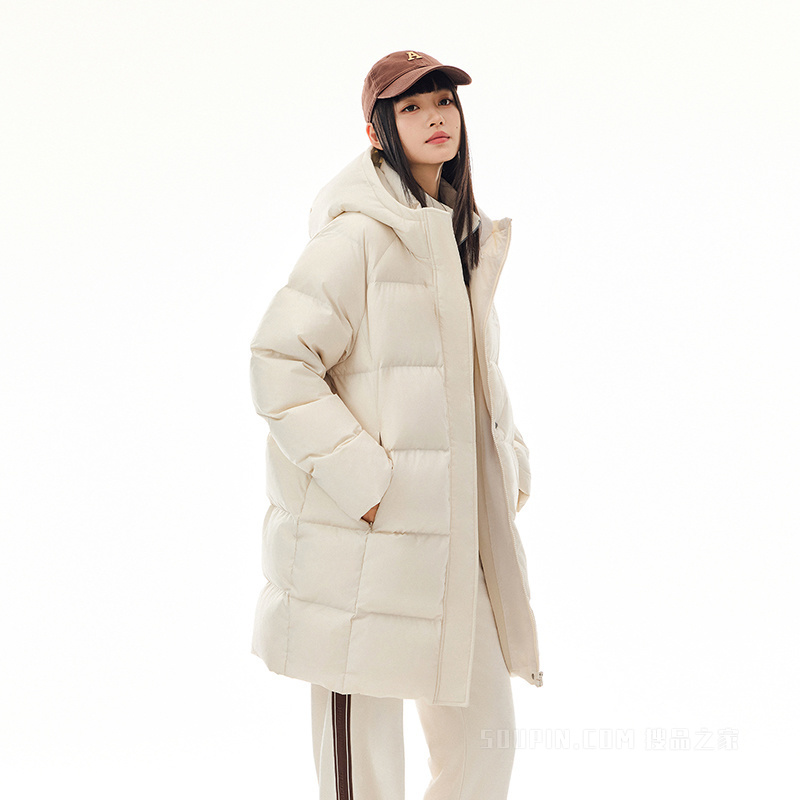 安踏运动复古女子防泼水中长款羽绒服