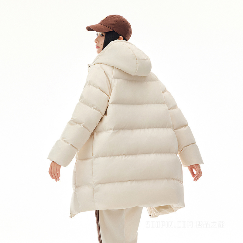 安踏运动复古女子防泼水中长款羽绒服