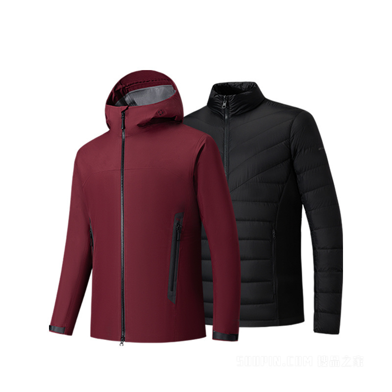 安踏冠军徒步男子无氟防泼水冲锋衣两件套