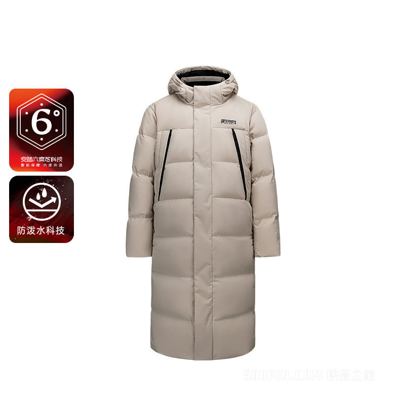 安踏「六度芯羽绒服」运动复古防泼水防风男子长款羽绒服