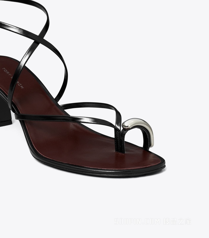 Pierced 光环系列多系带高跟凉鞋 纯黑/银色