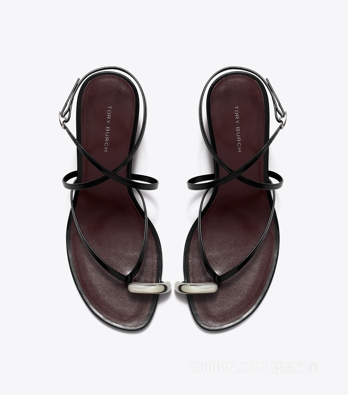 Pierced 光环系列多系带高跟凉鞋 纯黑/银色