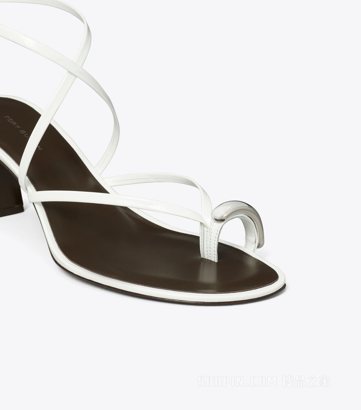 Pierced 光环系列多系带高跟凉鞋 白色/银色