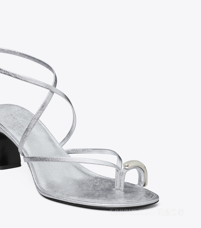 Pierced 光环系列多系带高跟凉鞋 银色/银色