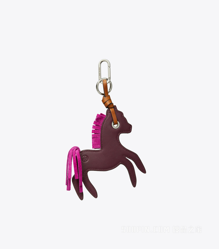 【马年特别系列】皮革小马包饰 深洋红色