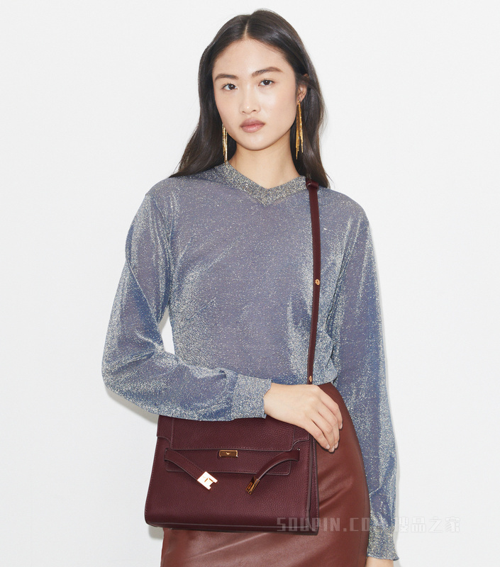 【马年特别系列】Lee Radziwill 荔枝纹肩背包 深洋红色