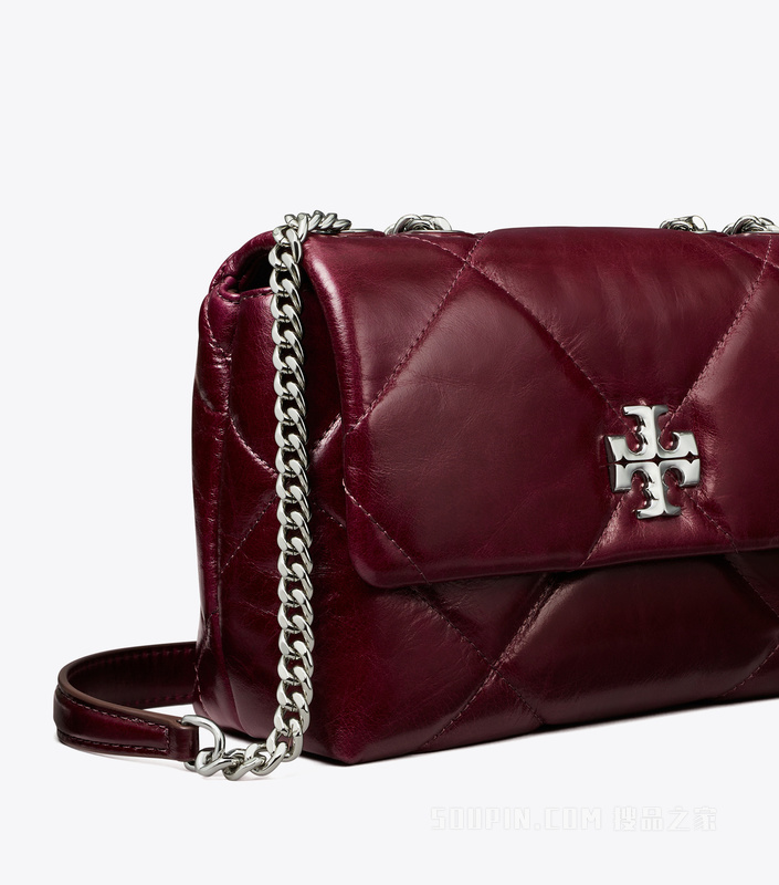 【马年特别系列】Kira 菱格纹绗缝小号做旧肩背包 深洋红色