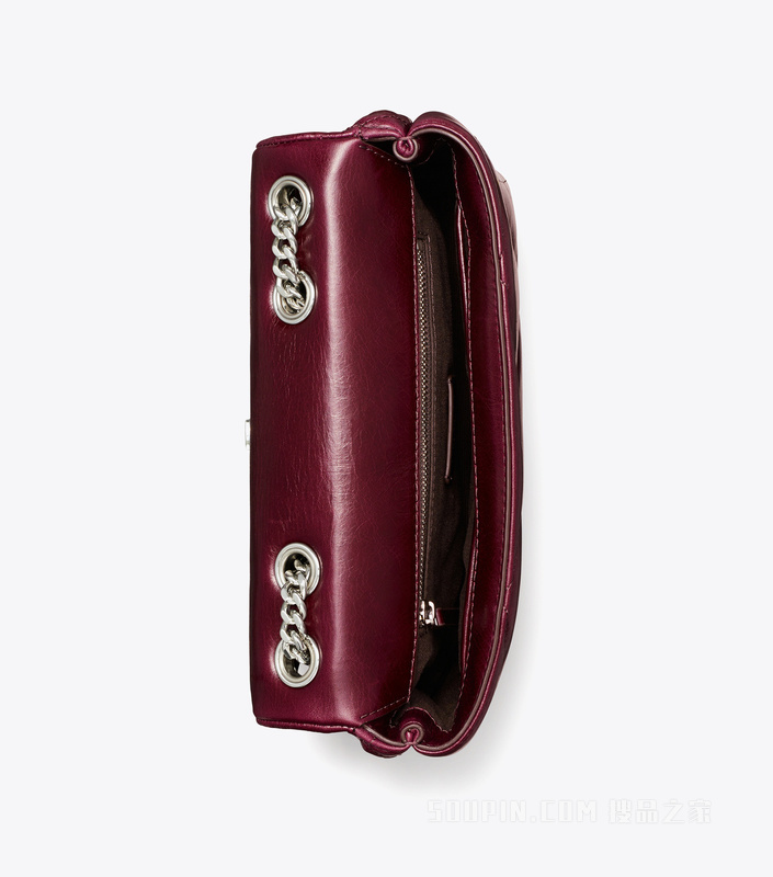 【马年特别系列】Kira 菱格纹绗缝小号做旧肩背包 深洋红色