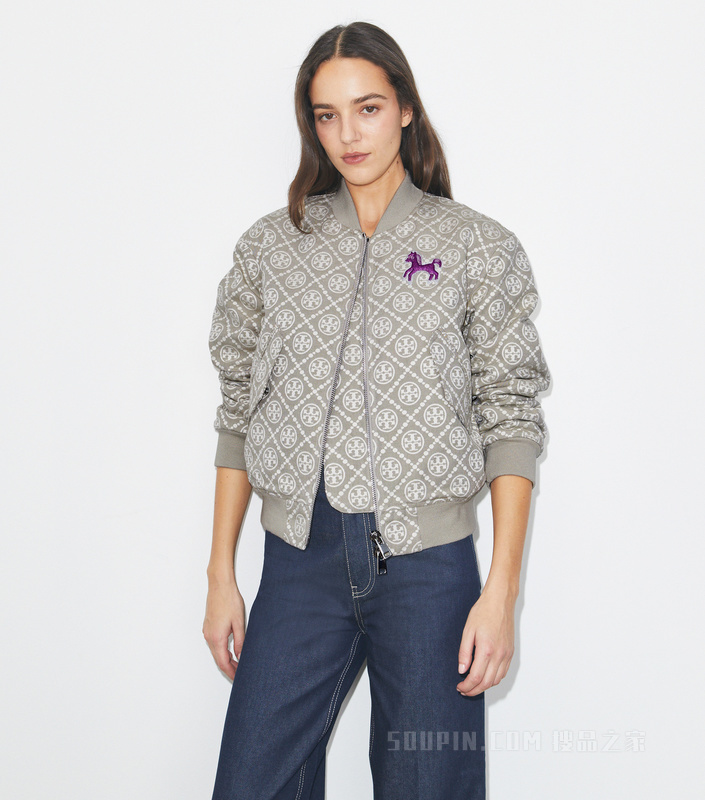 【马年特别系列】T Monogram 提花飞行员外套 浅灰色