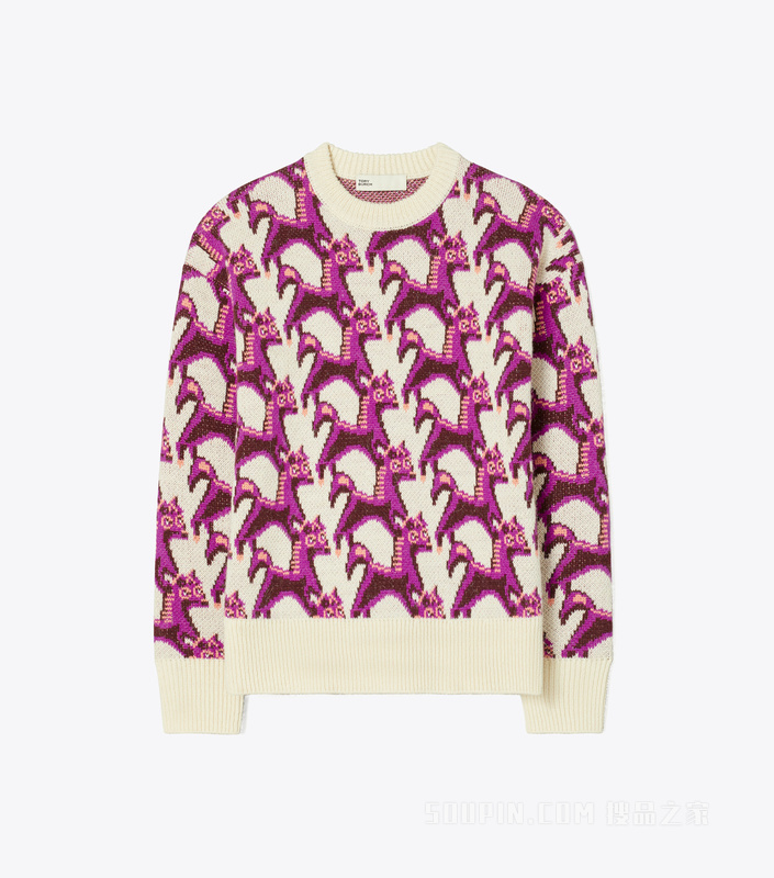 【马年特别系列】羊毛提花圆领毛衣 奶油色