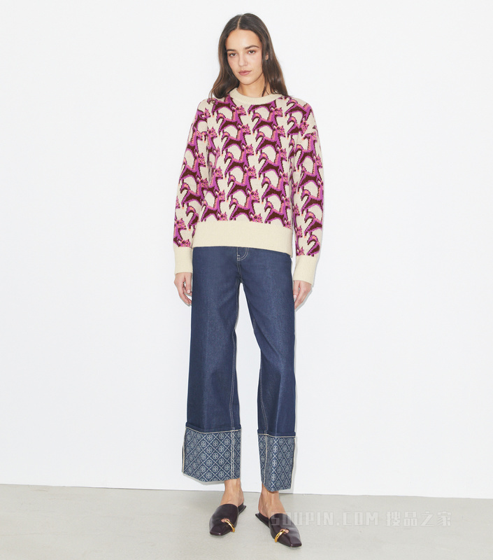 【马年特别系列】羊毛提花圆领毛衣 奶油色