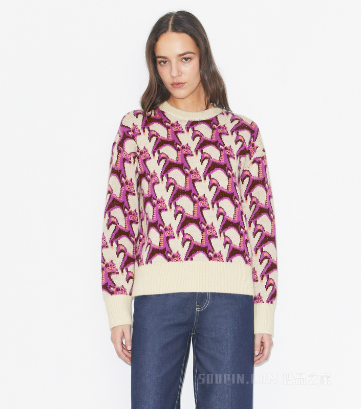 【马年特别系列】羊毛提花圆领毛衣 奶油色