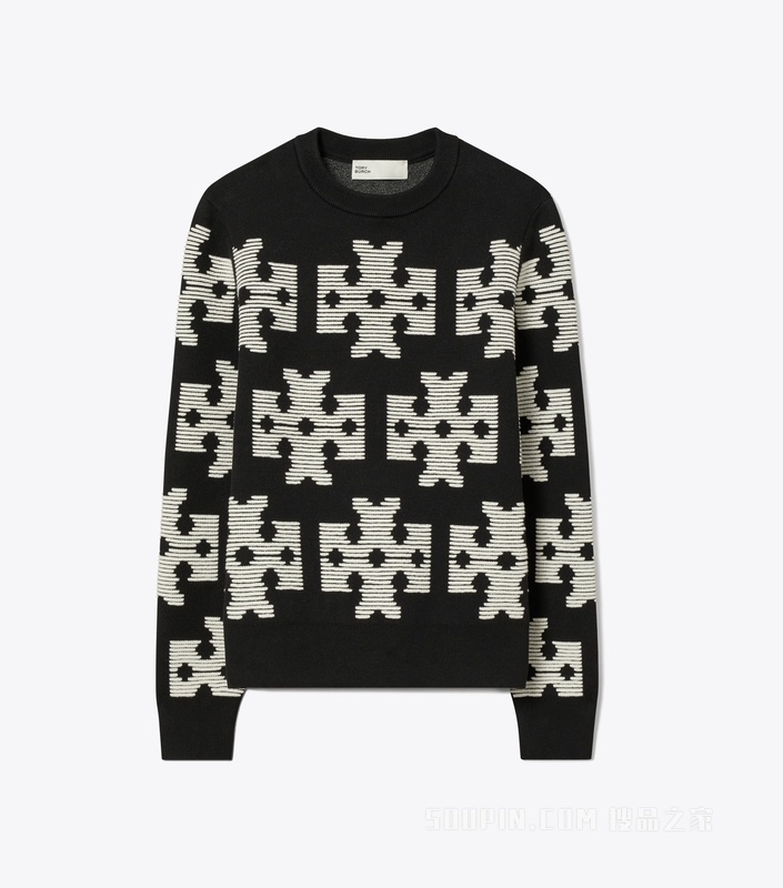 棉质毛衣 黑色/奶油白